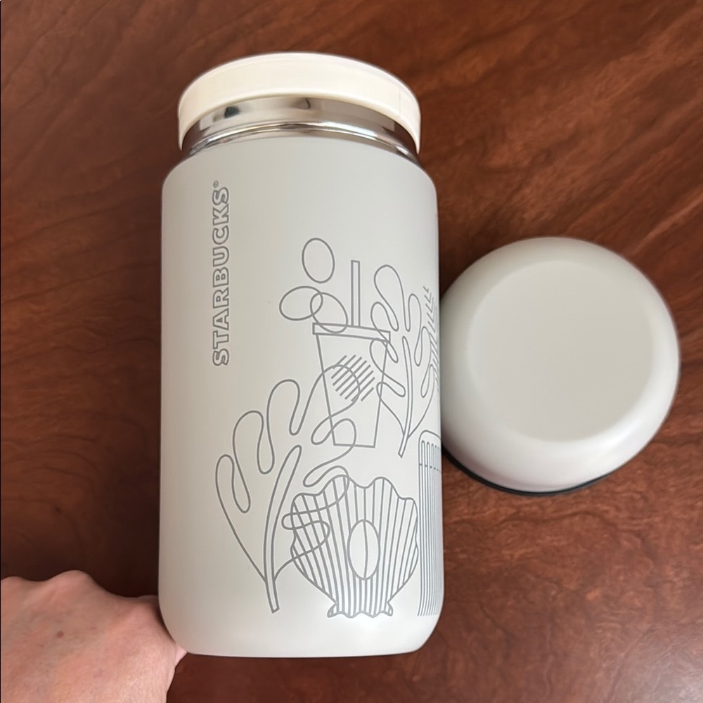 Starbucks Light Grey Tumbler with Artistic Design